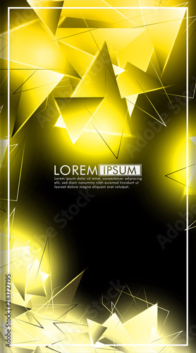 vertical triangle background. Abstract composition of 3D triangles. Modern geometric yellow insulated black background