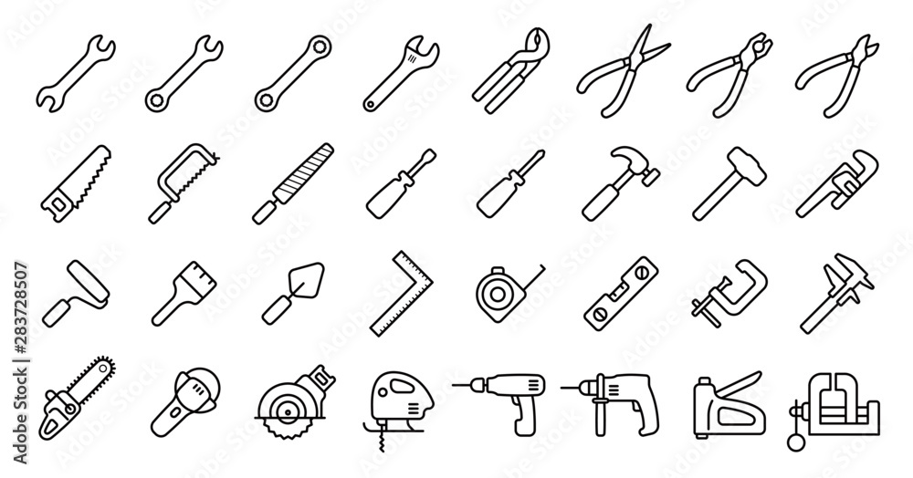Tool Icon Set (Thin Line Version) - obrazy, fototapety, plakaty 