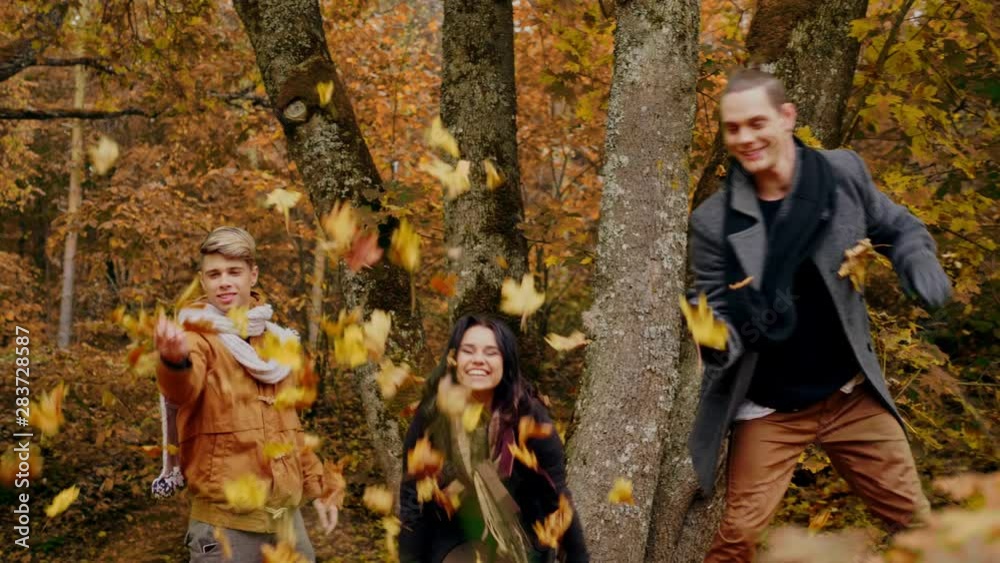 Friends having fun in autumn park Friends having fun in autumn park