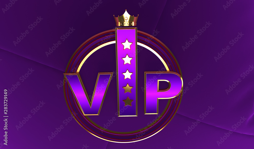 3D rendering of Golden VIP withe Crown, Royal gold VIP crown, Crown VIP