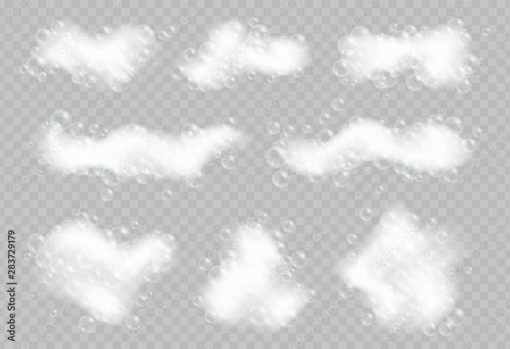 Soap foam with bubbles isolated on transparent background. - obrazy, fototapety, plakaty 