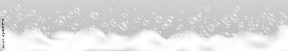 Bath foam with bubbles isolated on transparent background.