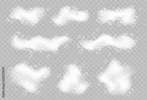 Soap foam with bubbles isolated on transparent background.