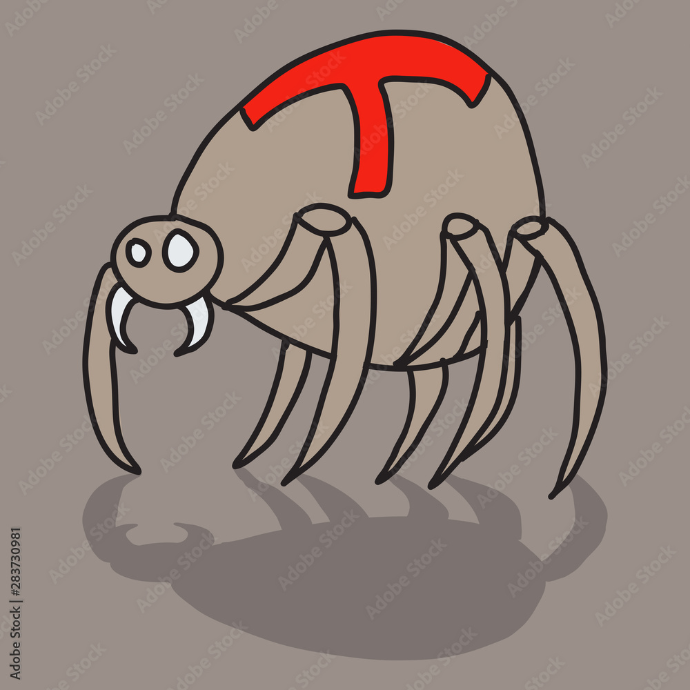 spider and torn web. Scary spiderweb of halloween symbol. Isolated vector illustration