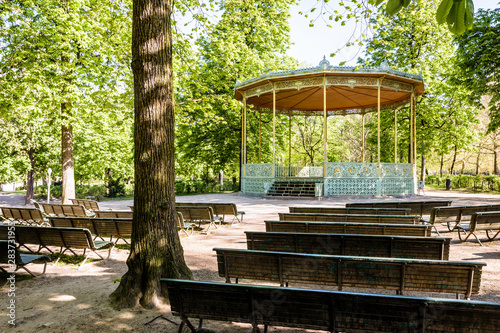 The eclectic-style bandstand in Brussels Park, Belgium, was built in 1841 by renowned belgian architect Jean-Pierre Cluysenaar. photo