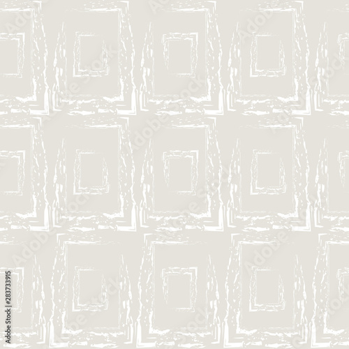 White hand drawn grunge rectangle shapes made with digital brush. Abstract geometric seamless vector pattern on sandstone color background. Great for stationery, fabric, neutral home decor, bag lining