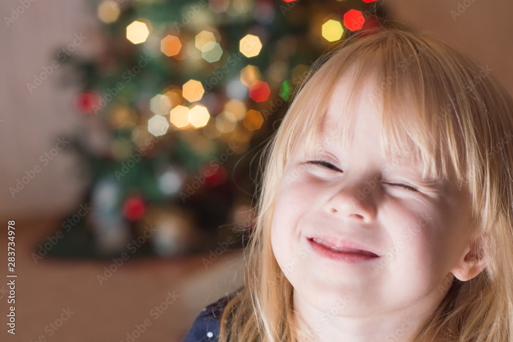 portrait of a cheerful girl on the background of Christmas lights portrait of a cheerful girl on the background of Christmas lights