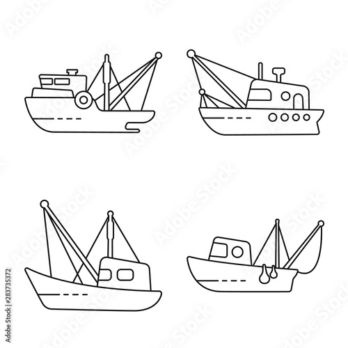 Isolated object of commercial and vessel sign. Collection of commercial and speedboat vector icon for stock.