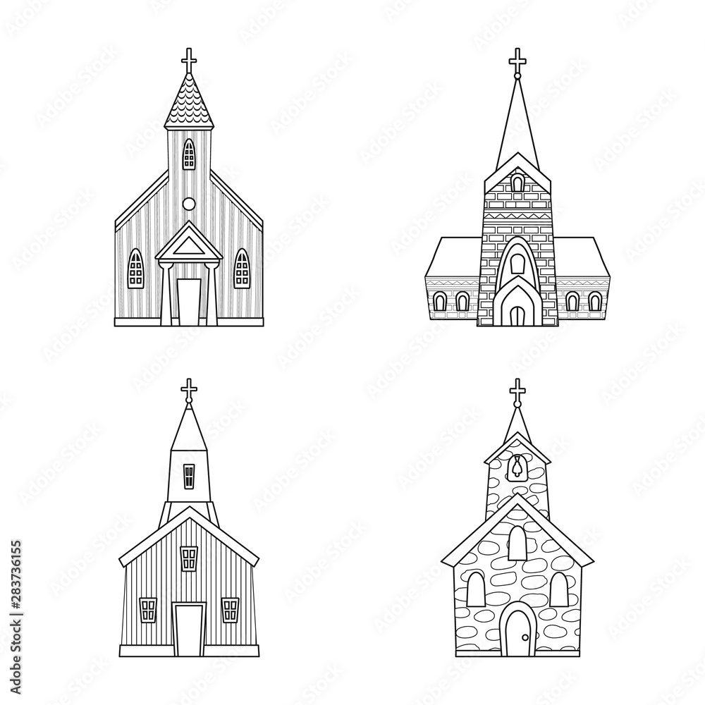 Isolated object of architecture and faith sign. Collection of architecture and temple stock vector illustration.