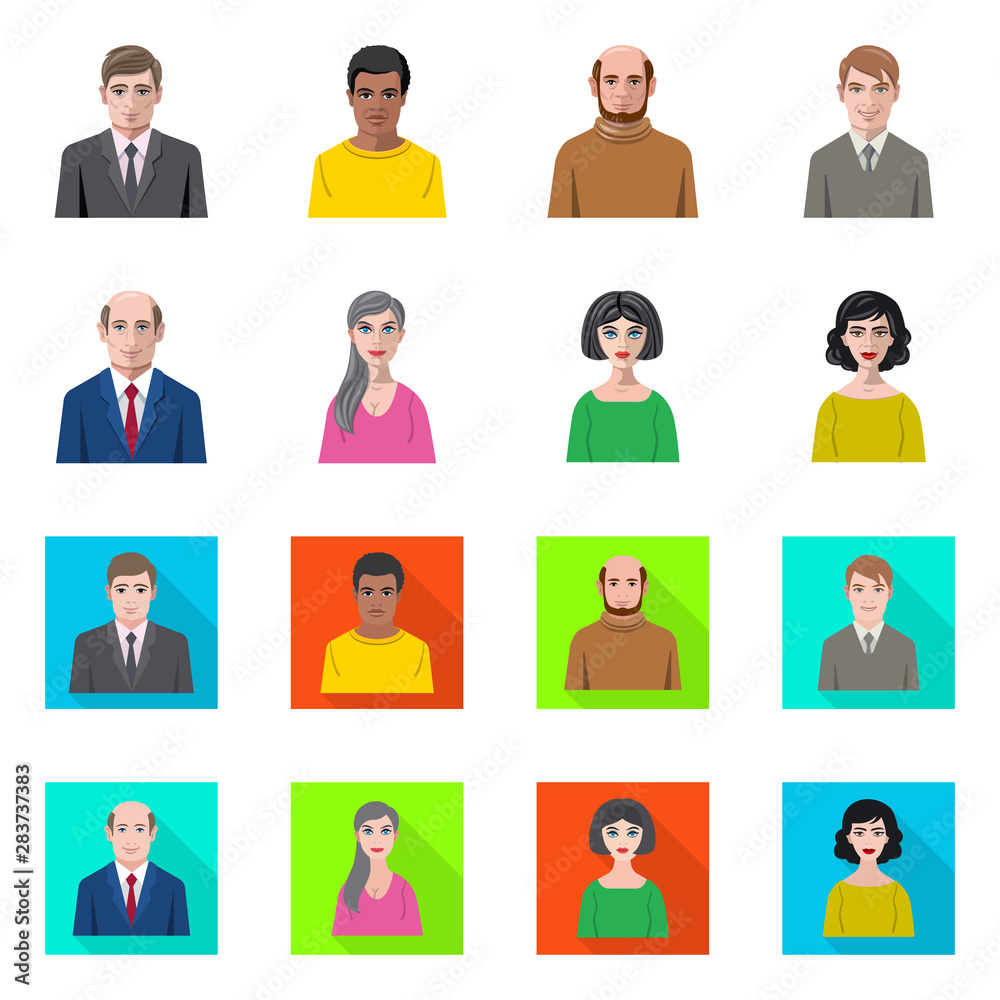 Isolated object of hairstyle and profession sign. Collection of hairstyle and character vector icon for stock. Isolated object of hairstyle and profession sign. Collection of hairstyle and character vector icon for stock.