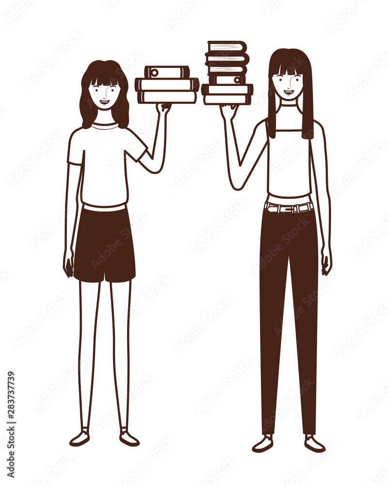 silhouette of women with stack of books on white background silhouette of women with stack of books on white background