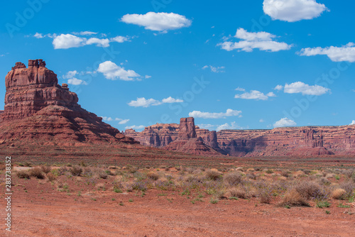 Valley of the Gods landscape of large red buttes and desert greenery in Bears Ears National Monument