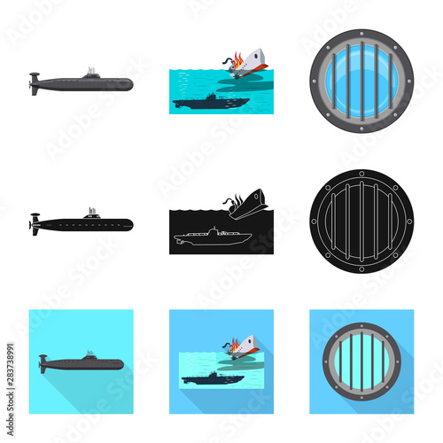 Vector illustration of war and ship symbol. Set of war and fleet stock symbol for web.