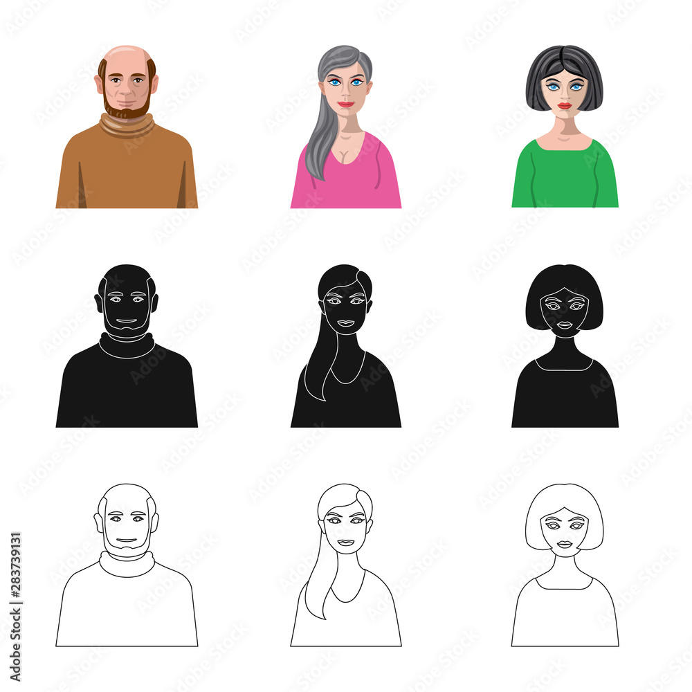 Vector design of hairstyle and profession symbol. Set of hairstyle and character vector icon for stock. Vector design of hairstyle and profession symbol. Set of hairstyle and character vector icon for stock.