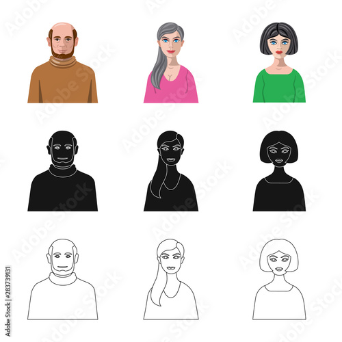 Vector design of hairstyle and profession symbol. Set of hairstyle and character vector icon for stock.
