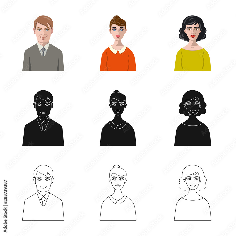 Vector illustration of hairstyle and profession logo. Set of hairstyle and character stock vector illustration. Vector illustration of hairstyle and profession logo. Set of hairstyle and character stock vector illustration.