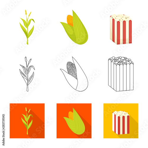 Vector illustration of cornfield and vegetable icon. Collection of cornfield and vegetarian stock symbol for web.