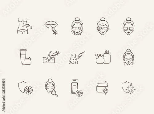 Skin problem line icon set