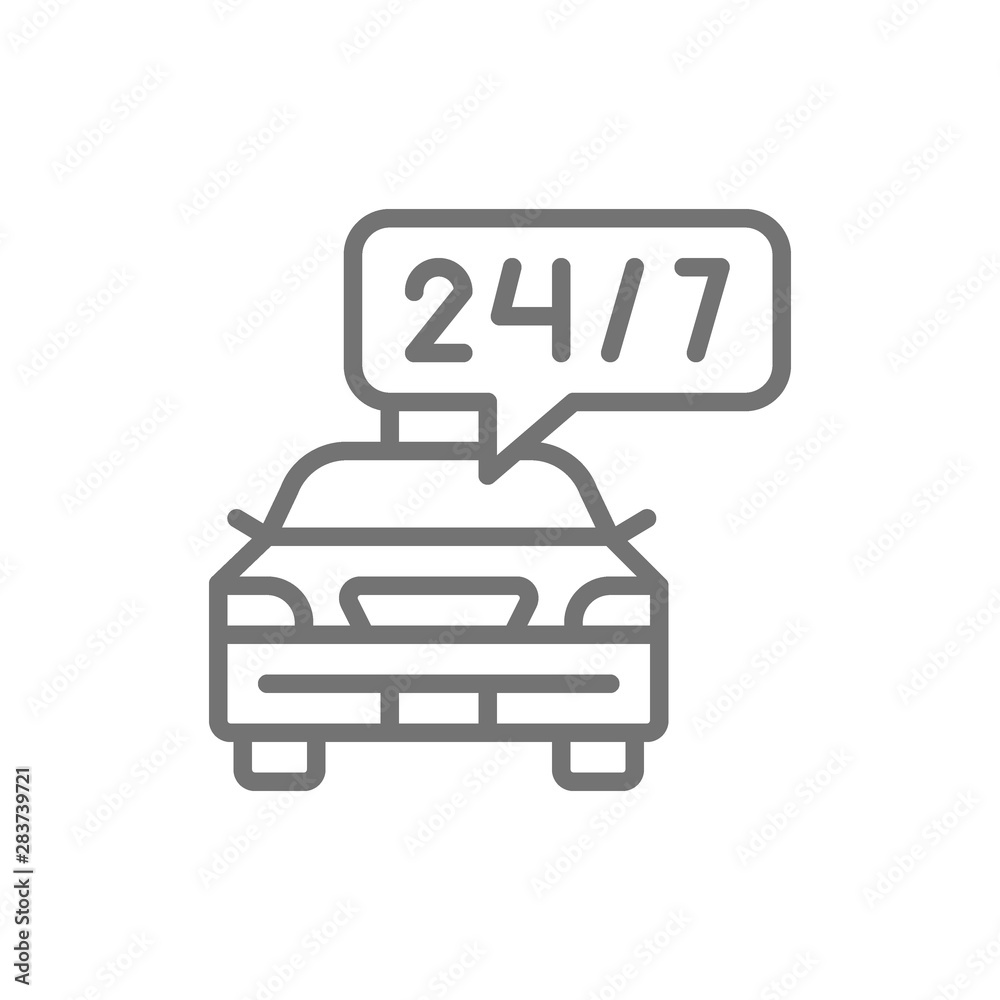 Round-the-clock taxi service, car deadline, schedule ride line icon. Round-the-clock taxi service, car deadline, schedule ride line icon.