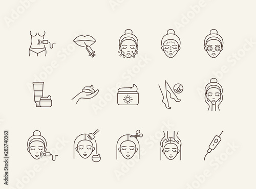 Beauty care line icon set