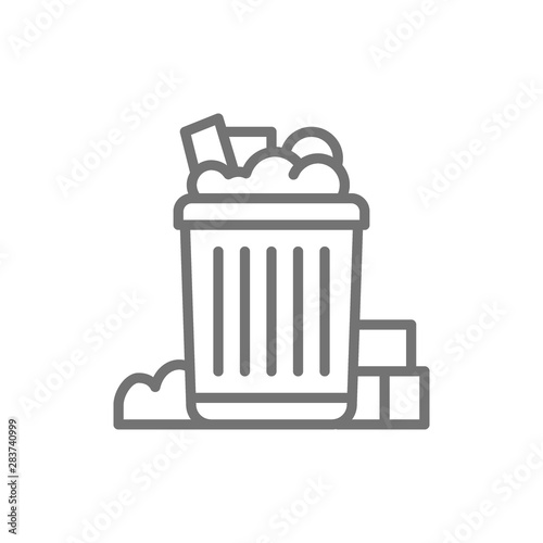 Filled can bin, garbage, waste line icon.