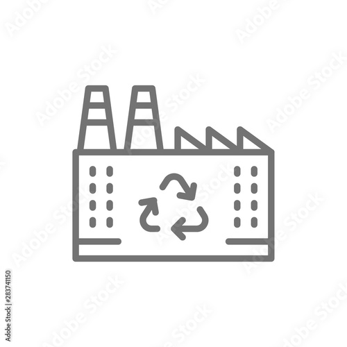Waste recycling plant, garbage factory line icon.