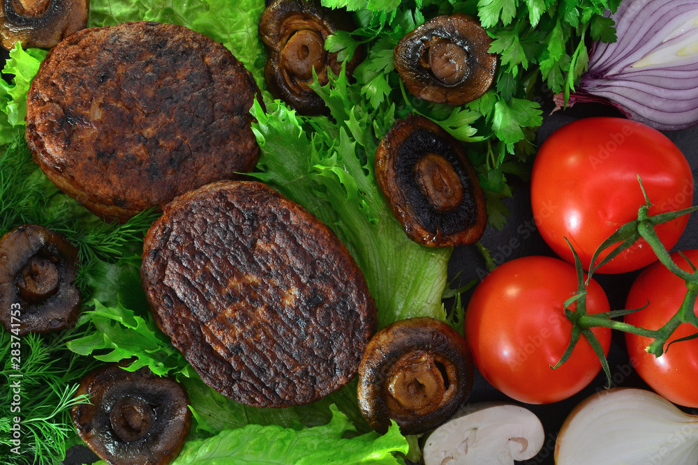 fried burger patties semi-finished with vegetables fried burger patties semi-finished with vegetables