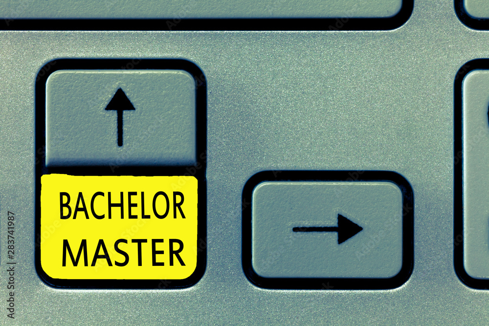 Fototapeta premium Writing note showing Bachelor Master. Business photo showcasing An advanced degree completed after bachelor's degree.