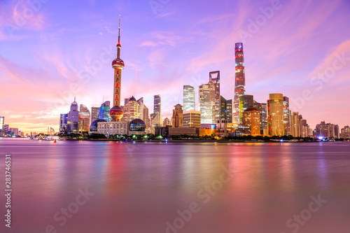 Early morning Shanghai cityscape commercial buildings and skyline