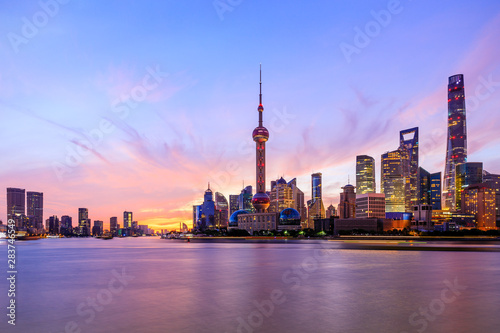Early morning Shanghai cityscape commercial buildings and skyline