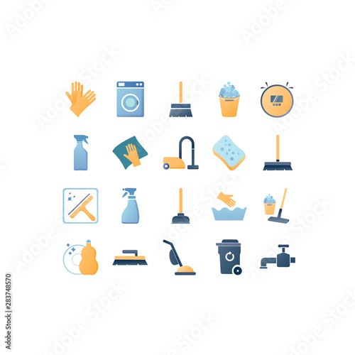 20 colored cleaning icon set. household flat vector illustration