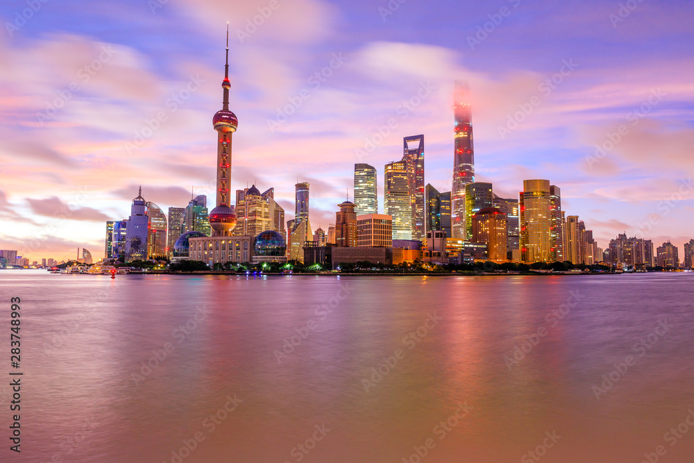Early morning Shanghai cityscape commercial buildings and skyline