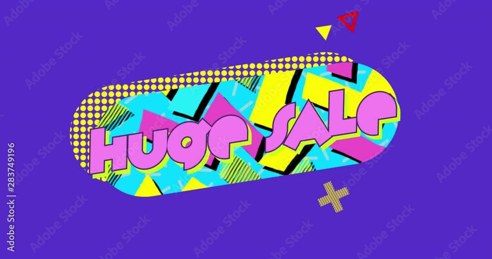 Huge sale graphic in blue oval on purple background 4k