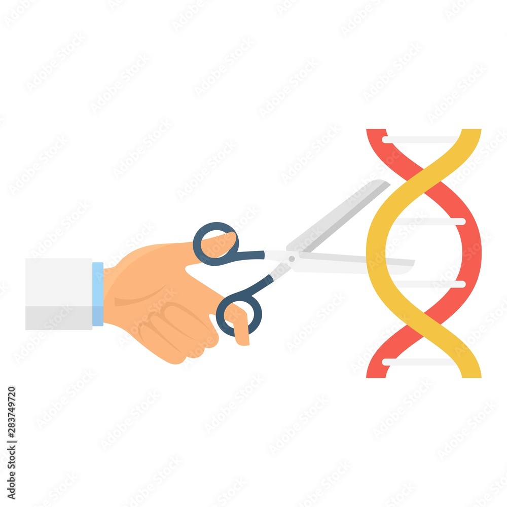 Scissors cut dna icon. Flat illustration of scissors cut dna vector