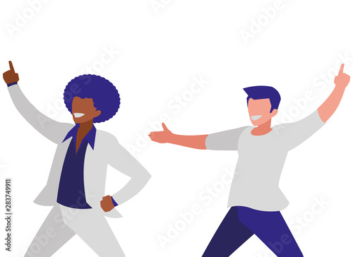 interracial dancers couple disco style characters