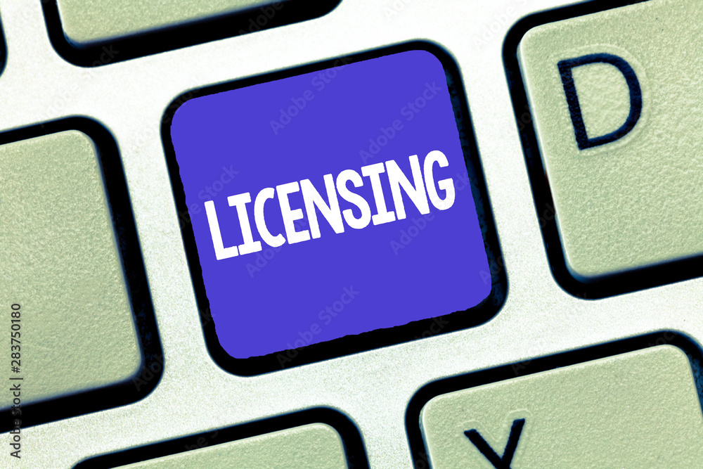 Conceptual hand writing showing Licensing. Business photo showcasing authorize the use perforanalysisce or release of something like car.