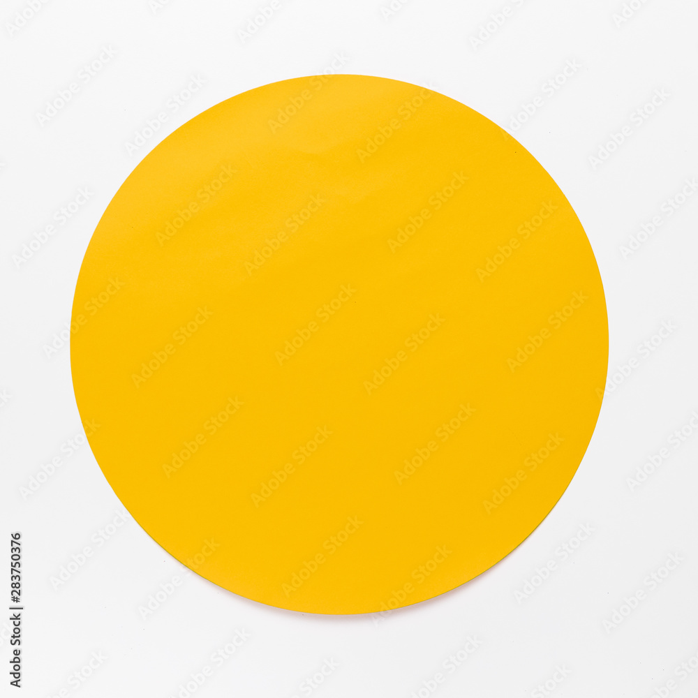 Top view yellow circle on white background - obrazy, fototapety, plakaty 