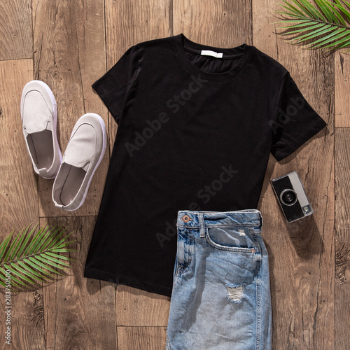 Blank Black t-shirt flatlay