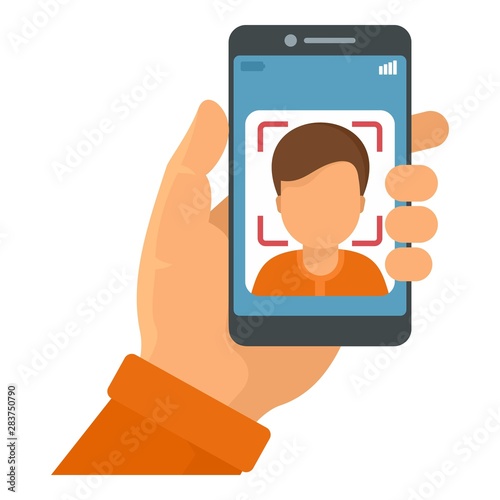 Smartphone face recognition icon. Flat illustration of smartphone face recognition vector icon for web design
