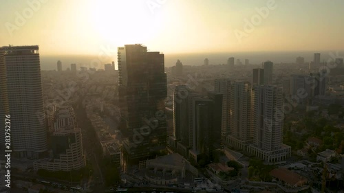 Tel Aviv, Israel business city center 4k aerial drone skyline photo