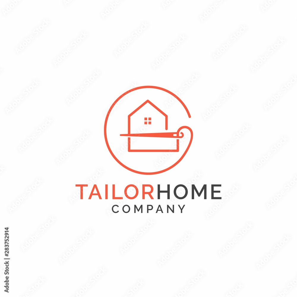 Home and tailor logo template. Home sewing studio vector design