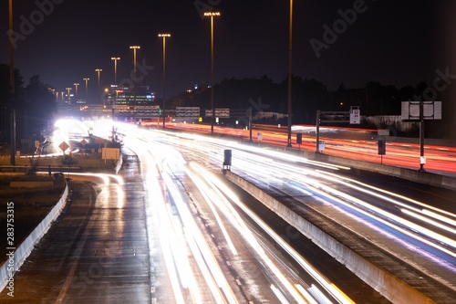 Photography Night view with car lights at Highway 404, Don Mills in North York, Ontario, Can