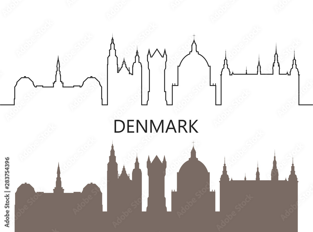 Denmark set. Isolated Denmark architecture on white background