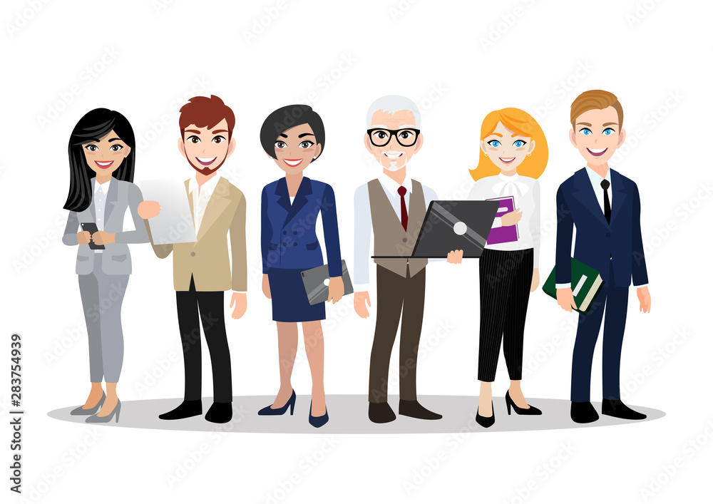 Obraz premium Cartoon character with business man and business woman , teamwork concept design. Flat vector illustration.