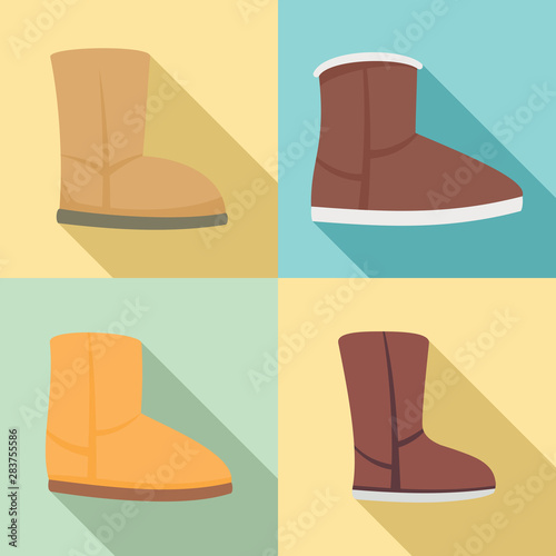 Ugg boots icons set. Flat set of ugg boots vector icons for web design