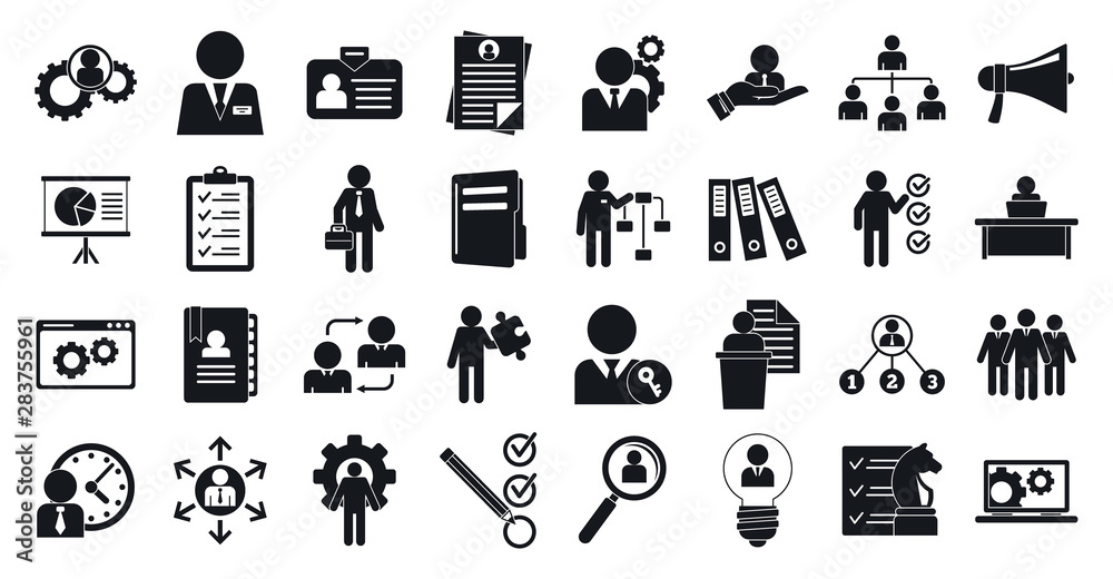 Administrator icons set. Simple set of administrator vector icons for web design on white background
