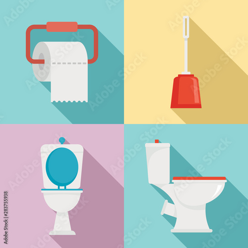 Toilet icons set. Flat set of toilet vector icons for web design