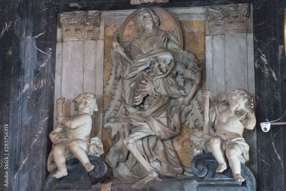 Monument to Camillo del Corno by Domenico Guidi inside Jesus and Mary Church, Rome, Italy.