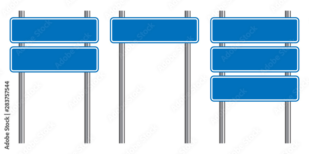 Φωτογραφία Blank traffic road sign set, empty street signs, blue isolated on white background, vector illustration