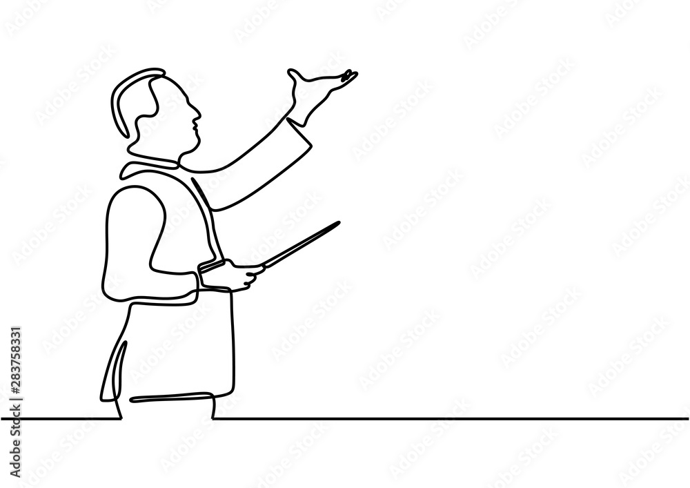 Continuous one line drawing of a classical music leader. Conductor